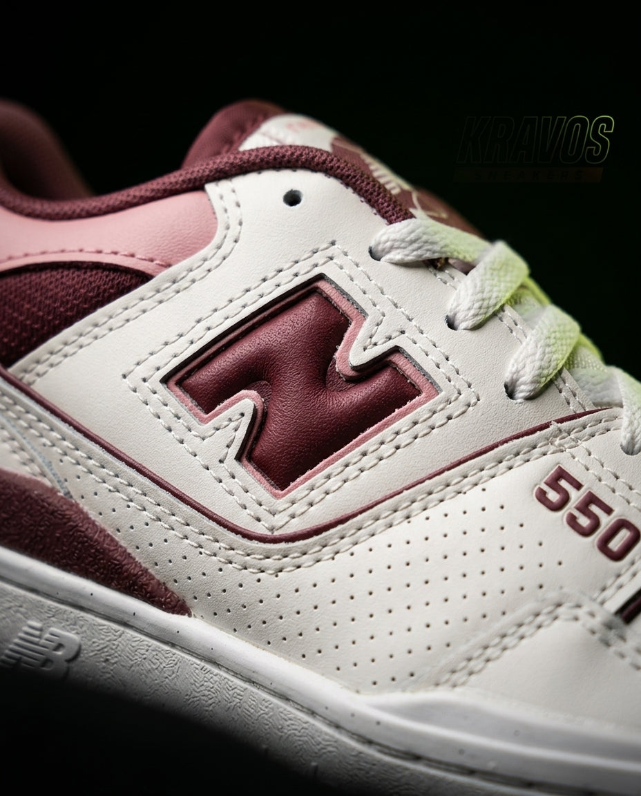 NB 550 Leather Panelled Court Trainer White 1 White Burgundy Pink