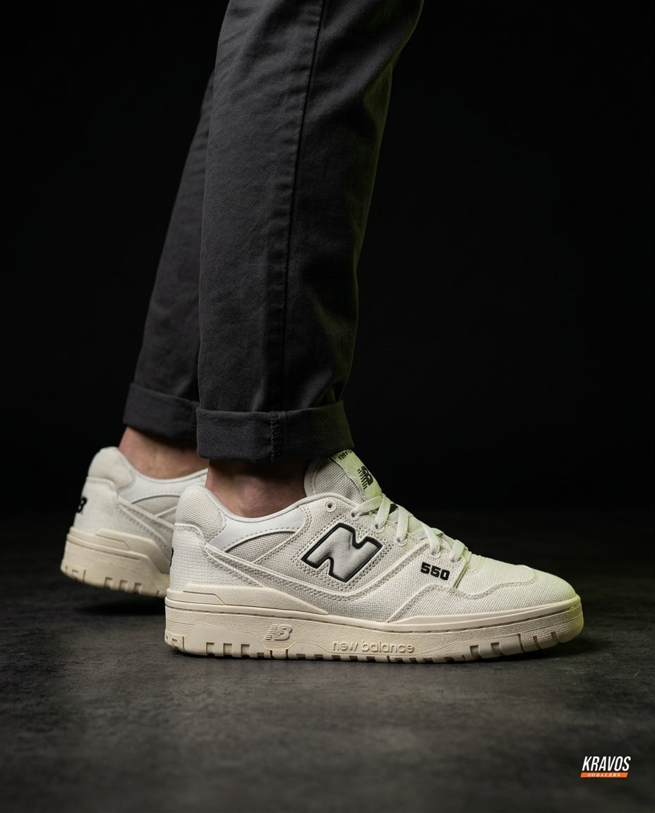NB 550 Leather Panelled Court Trainer Cream White Cream