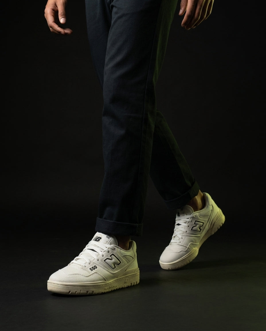NB 550 Leather Panelled Court Trainer Cream White Cream