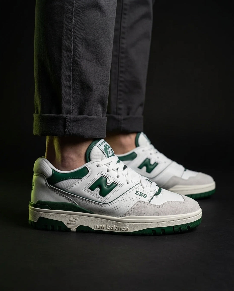 NB 550 Leather Panelled Court Trainer White 1 White Green