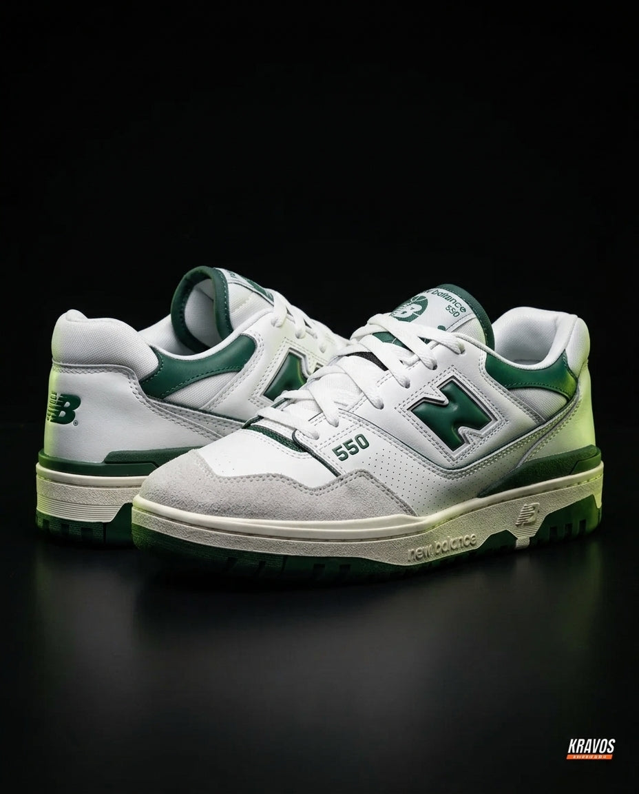 NB 550 Leather Panelled Court Trainer White 1 White Green