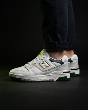NB 550 Leather Panelled Court Trainer White 3 White Green Gold