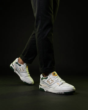 NB 550 Leather Panelled Court Trainer White 3 White Green Gold