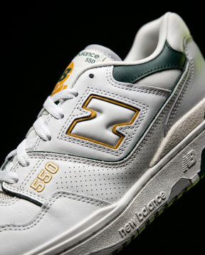NB 550 Leather Panelled Court Trainer White 3 White Green Gold