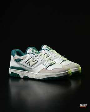 NB 550 Leather Panelled Court Trainer White 2 White Green Grey