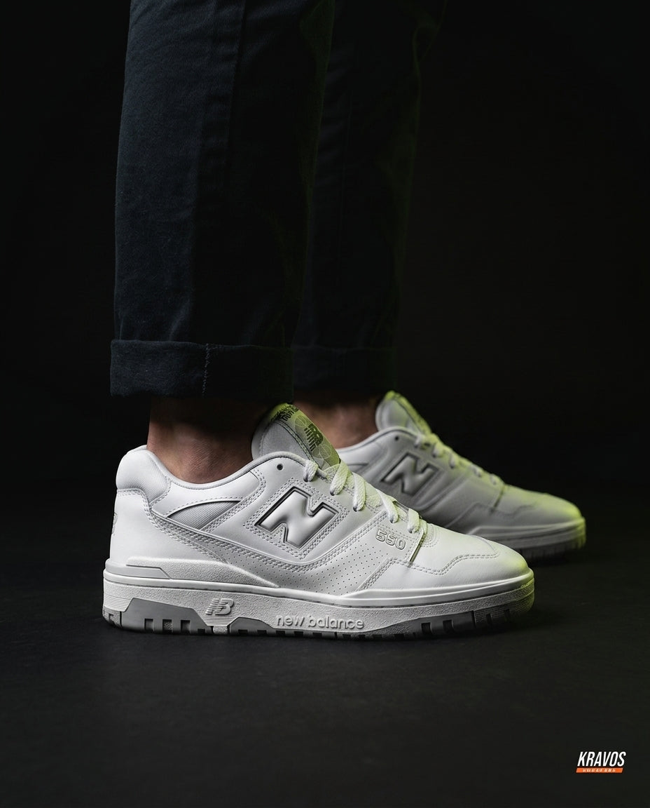 NB 550 Leather Panelled Court Trainer White 2 White Grey