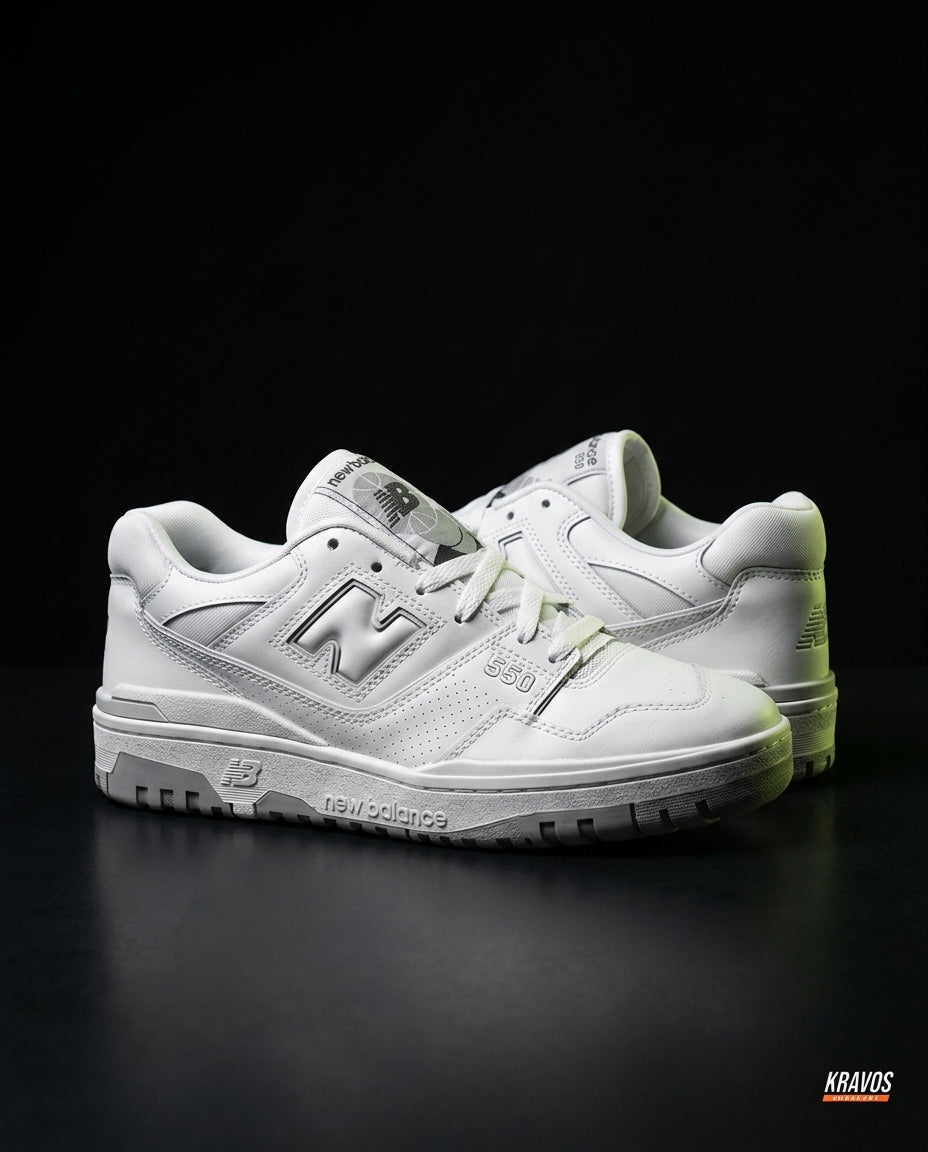 NB 550 Leather Panelled Court Trainer White 2 White Grey