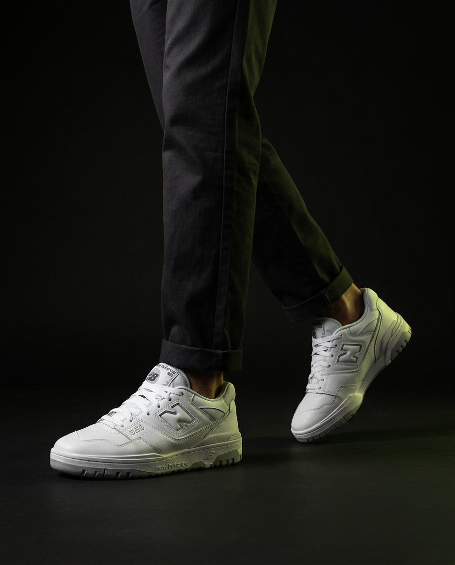 NB 550 Leather Panelled Court Trainer White 2 White Grey