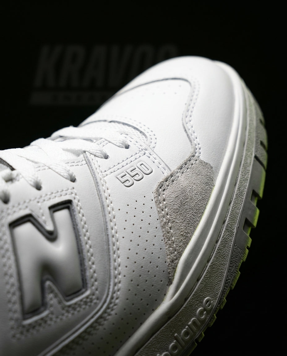 NB 550 Leather Panelled Court Trainer White 2 White Grey