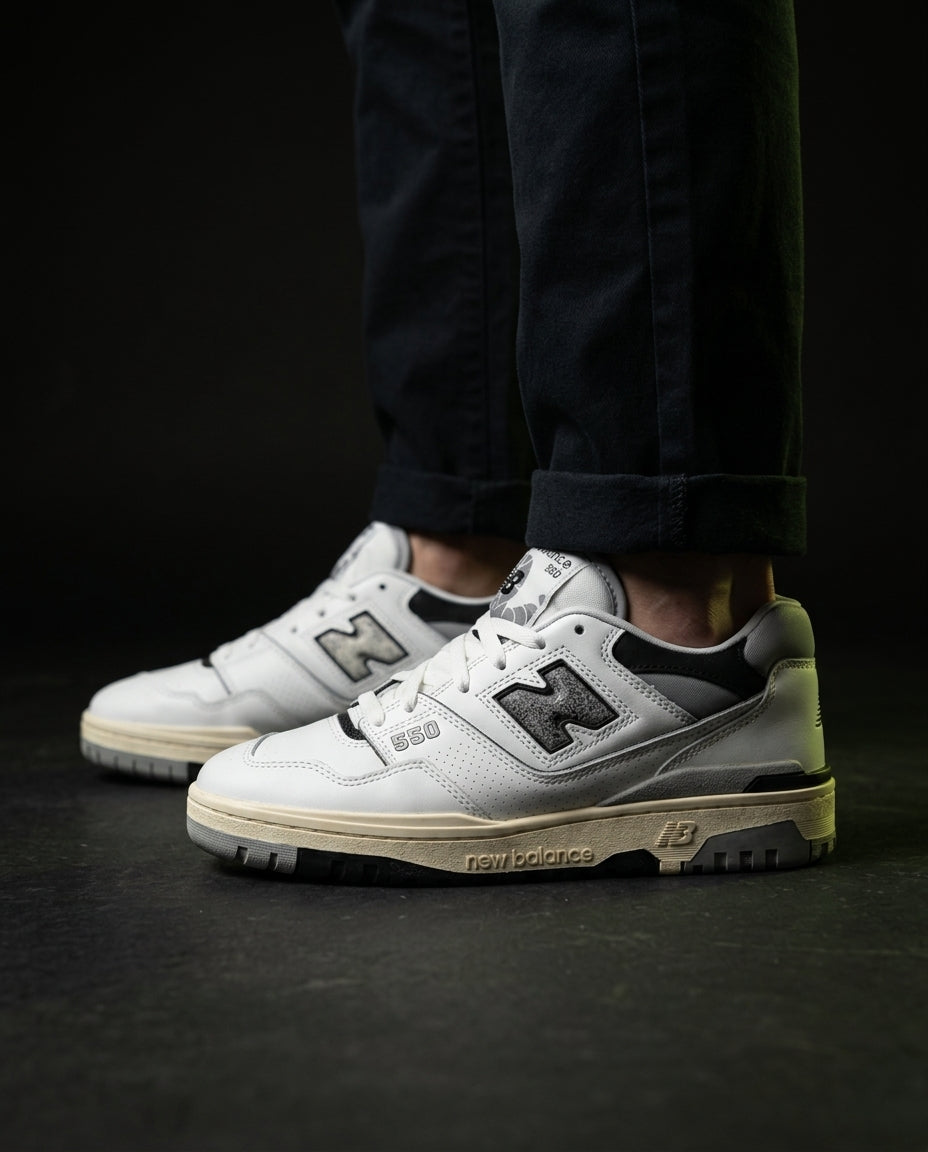 NB 550 Leather Panelled Court Trainer White 2 White Grey Black