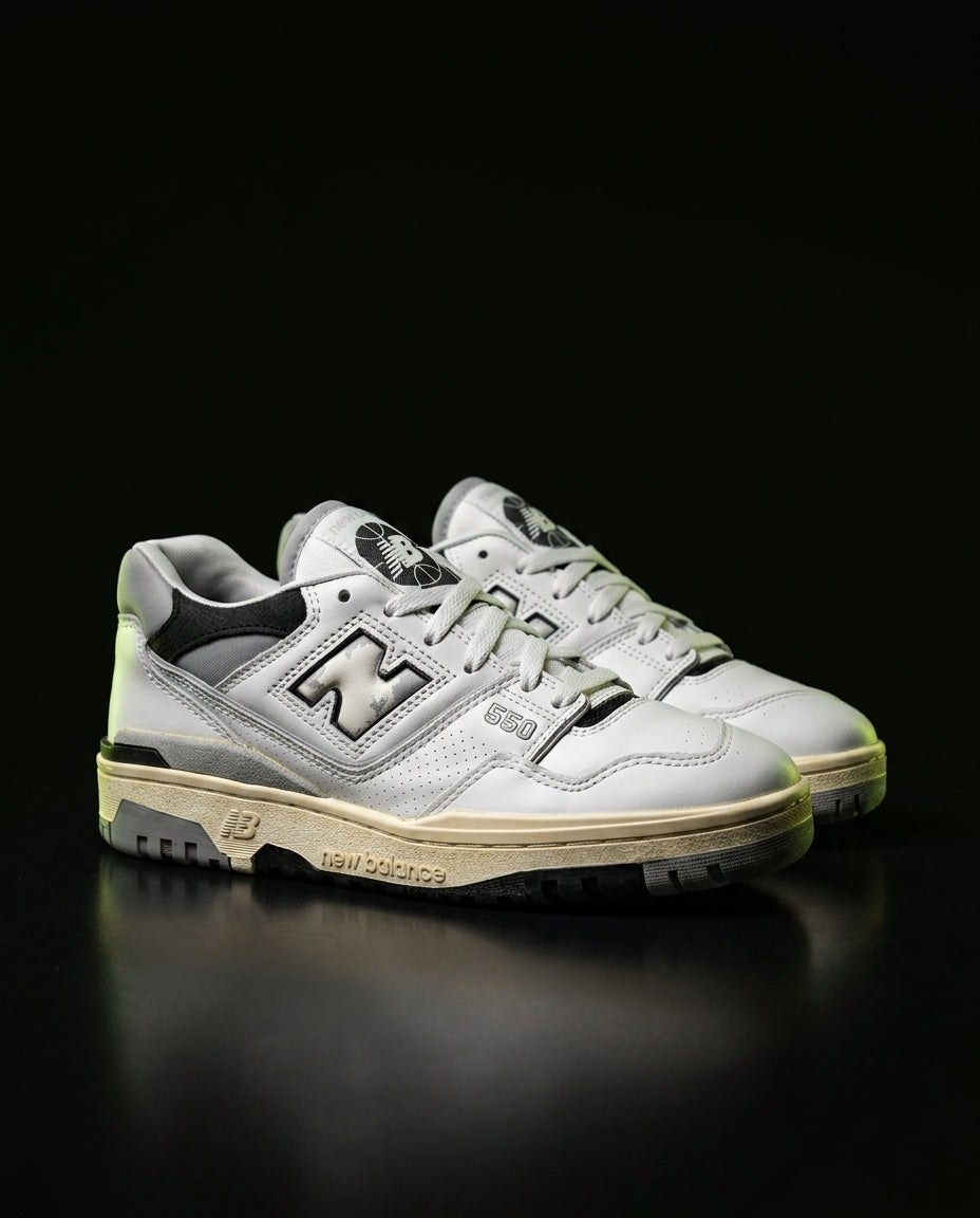 NB 550 Leather Panelled Court Trainer White 2 White Grey Black
