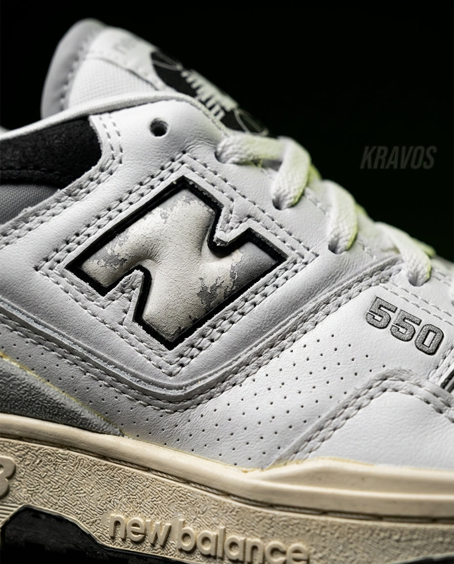 NB 550 Leather Panelled Court Trainer White 2 White Grey Black