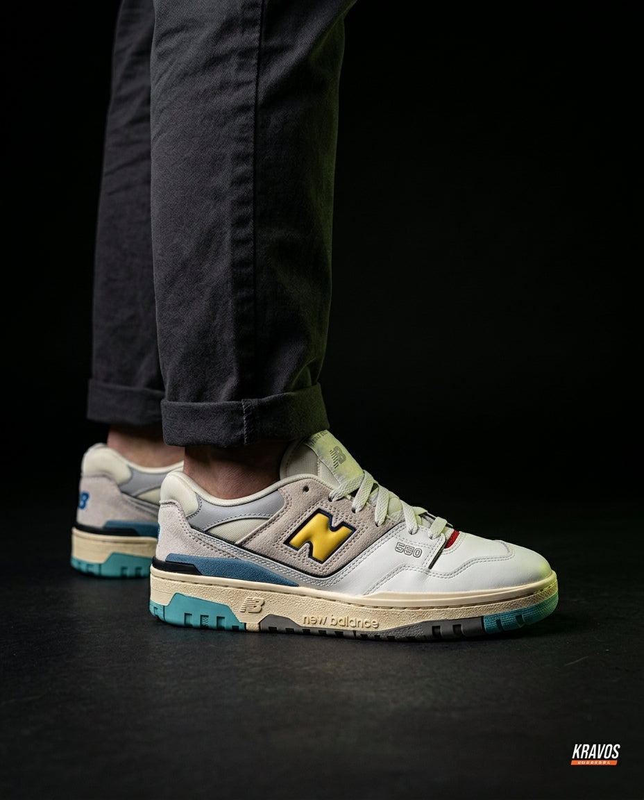 NB 550 Leather Panelled Court Trainer White 1 White Grey Yellow