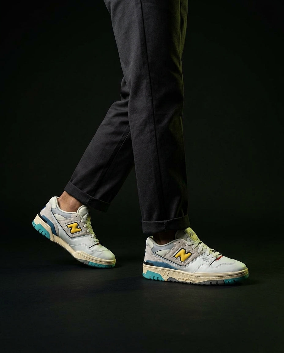 NB 550 Leather Panelled Court Trainer White 1 White Grey Yellow