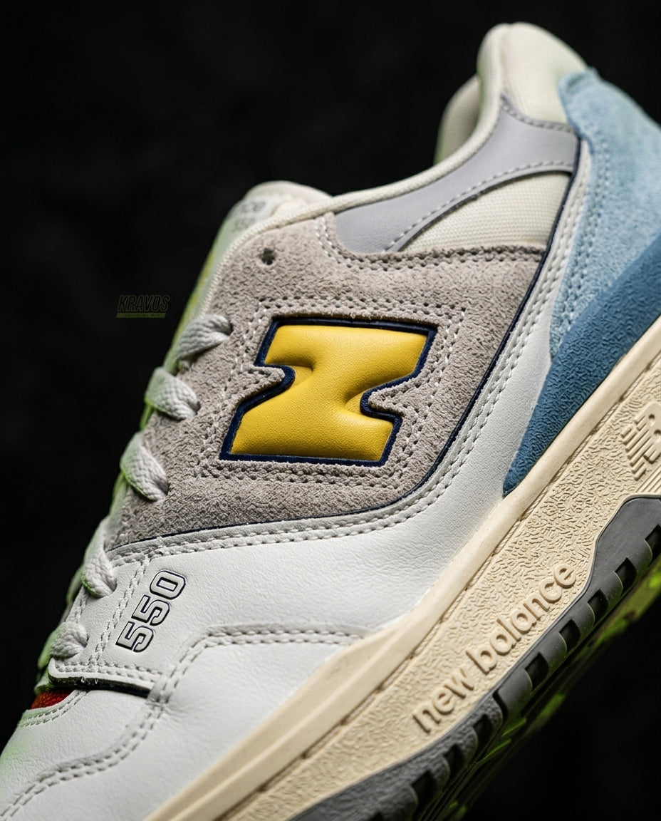NB 550 Leather Panelled Court Trainer White 1 White Grey Yellow