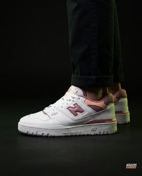 NB 550 Leather Panelled Court Trainer White 1 White Mauve Peach