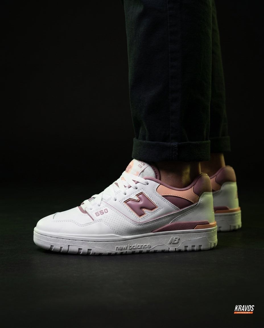 NB 550 Leather Panelled Court Trainer White 1 White Mauve Peach