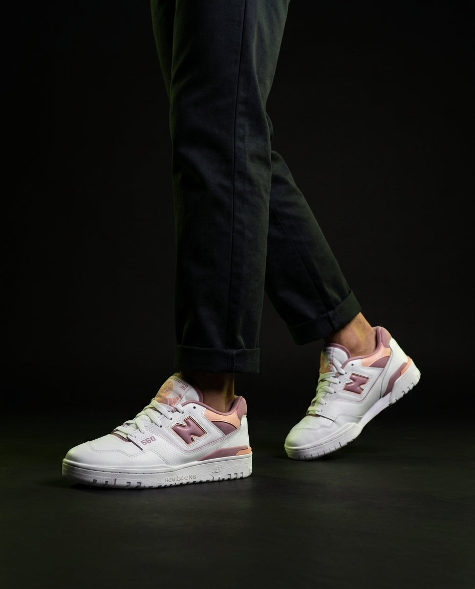 NB 550 Leather Panelled Court Trainer White 1 White Mauve Peach