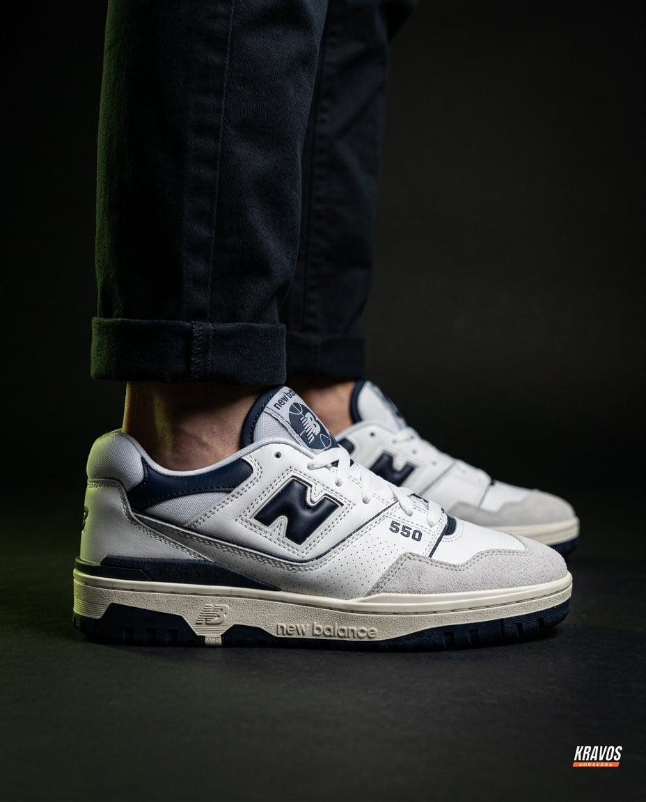 NB 550 Leather Panelled Court Trainer White 2 White Navy