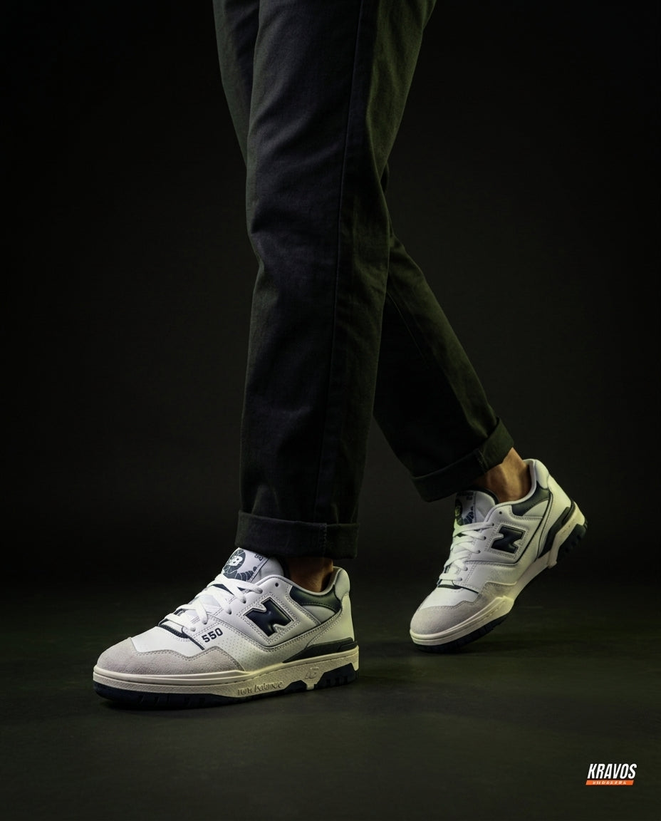 NB 550 Leather Panelled Court Trainer White 2 White Navy
