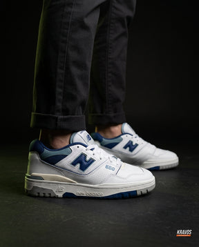 NB 550 Leather Panelled Court Trainer White 2 White Navy Blue