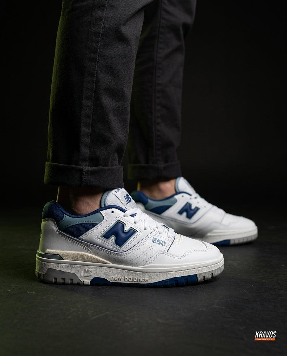 NB 550 Leather Panelled Court Trainer White 2 White Navy Blue