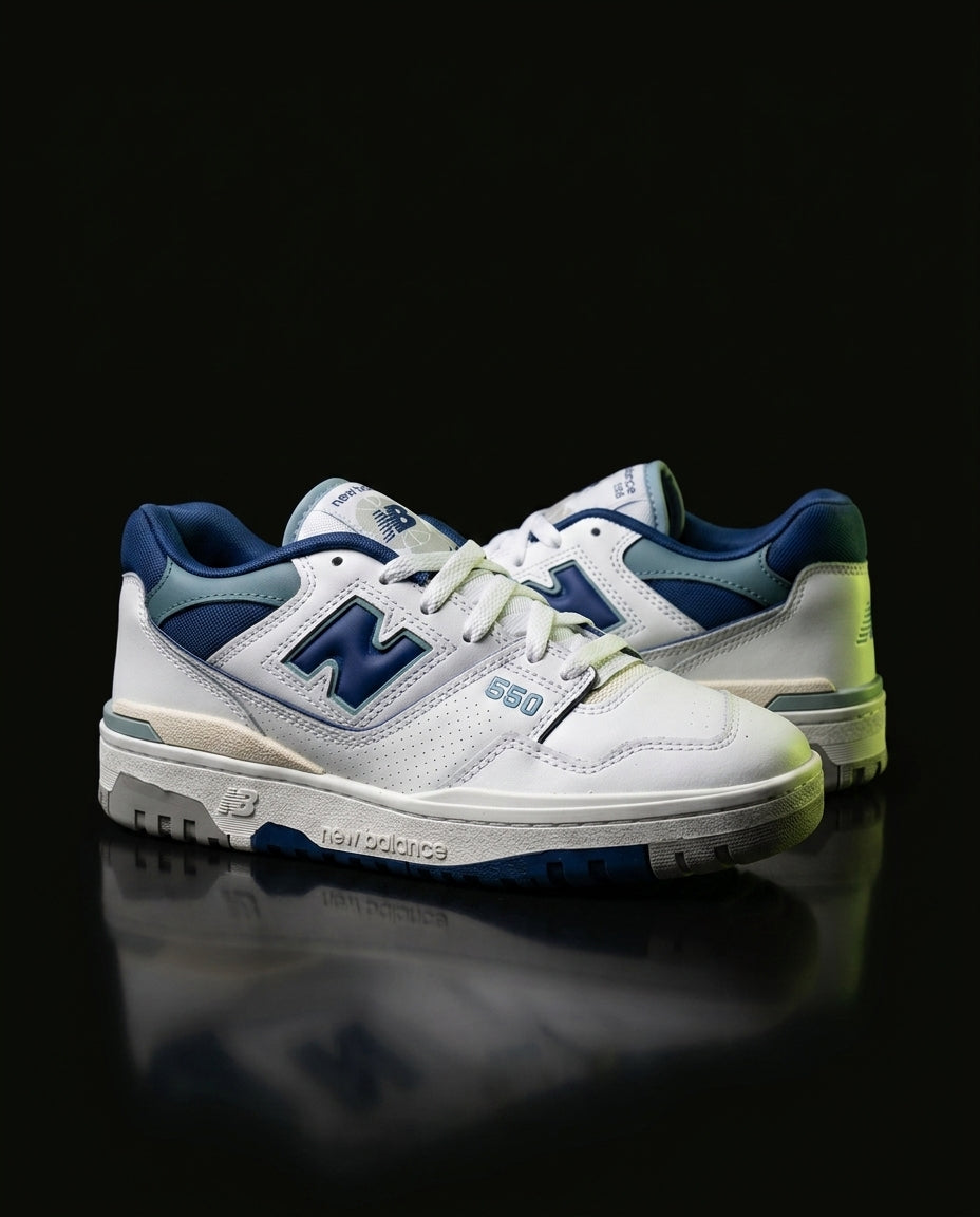 NB 550 Leather Panelled Court Trainer White 2 White Navy Blue