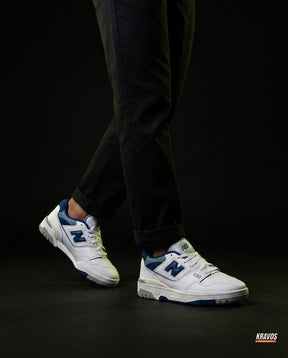 NB 550 Leather Panelled Court Trainer White 2 White Navy Blue