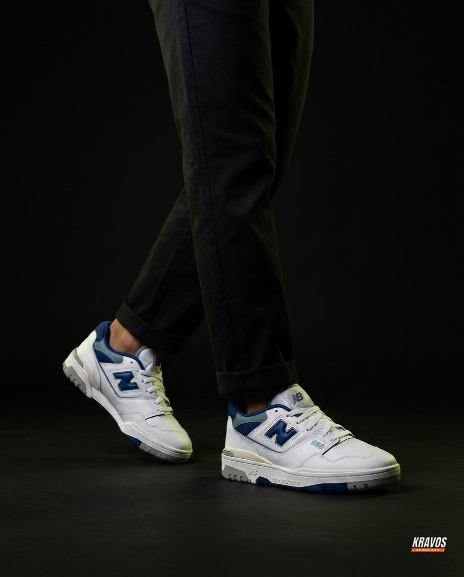 NB 550 Leather Panelled Court Trainer White 2 White Navy Blue