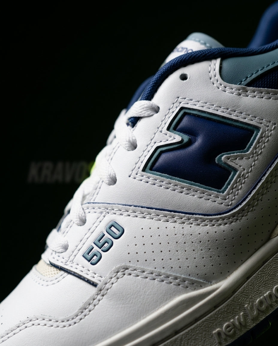 NB 550 Leather Panelled Court Trainer White 2 White Navy Blue