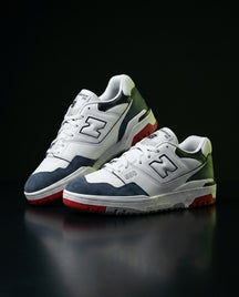 NB 550 Leather Panelled Court Trainer White 2 White Navy Red