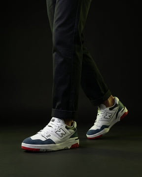 NB 550 Leather Panelled Court Trainer White 2 White Navy Red