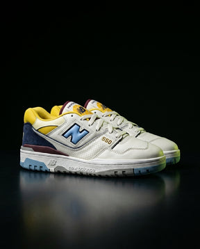 NB 550 Leather Panelled Court Trainer White 1 White Navy Yellow