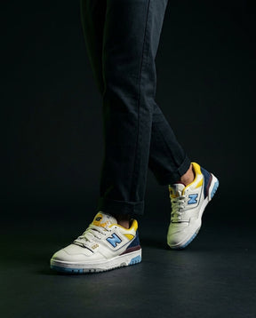NB 550 Leather Panelled Court Trainer White 1 White Navy Yellow