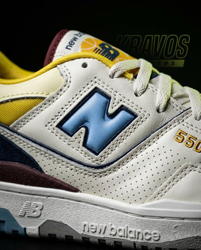 NB 550 Leather Panelled Court Trainer White 1 White Navy Yellow