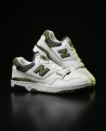 NB 550 Leather Panelled Court Trainer White 2 White Olive Black