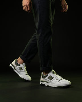 NB 550 Leather Panelled Court Trainer White 2 White Olive Black