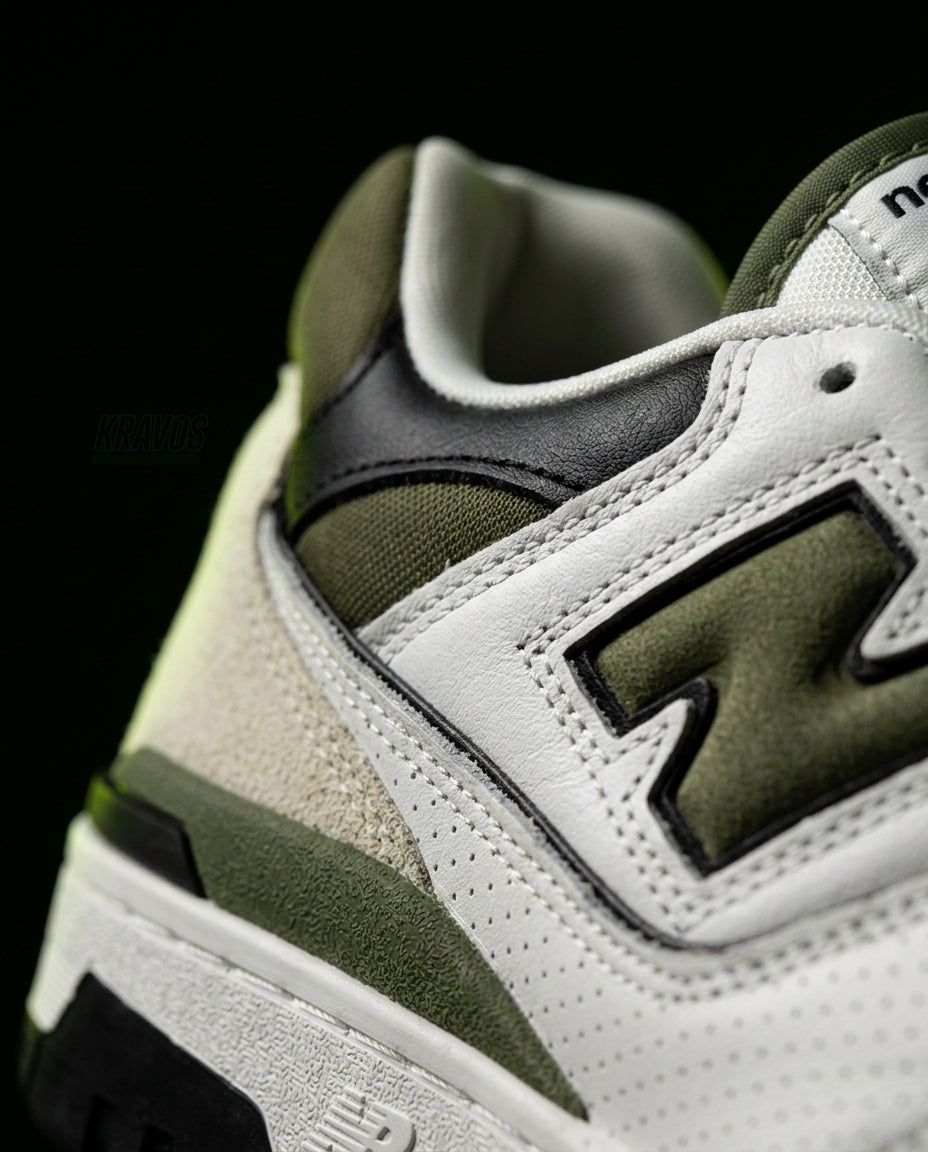 NB 550 Leather Panelled Court Trainer White 2 White Olive Black