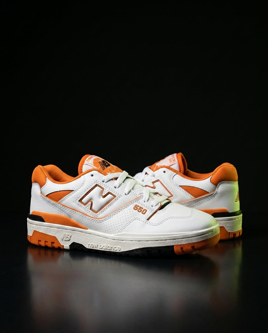 NB 550 Leather Panelled Court Trainer White 2 White Orange