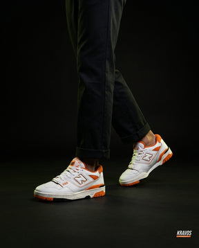 NB 550 Leather Panelled Court Trainer White 2 White Orange