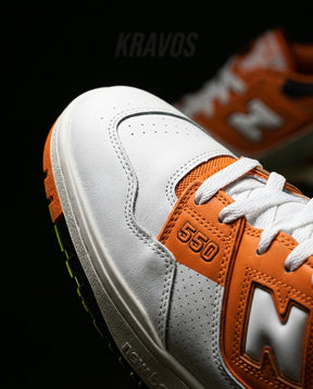 NB 550 Leather Panelled Court Trainer White 2 White Orange