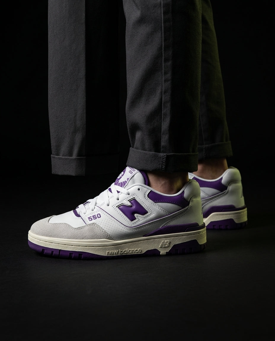 NB 550 Leather Panelled Court Trainer White 1 White Purple