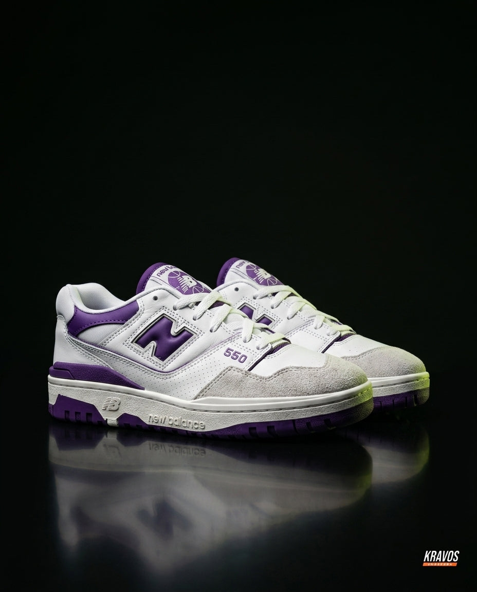 NB 550 Leather Panelled Court Trainer White 1 White Purple