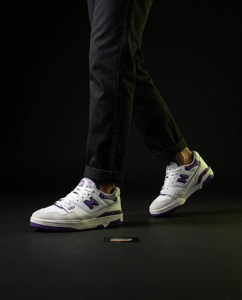 NB 550 Leather Panelled Court Trainer White 1 White Purple