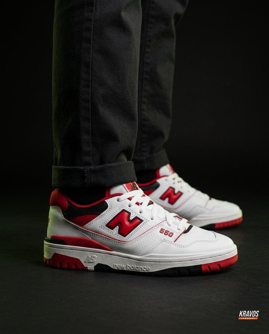 NB 550 Leather Panelled Court Trainer White 1 White Red