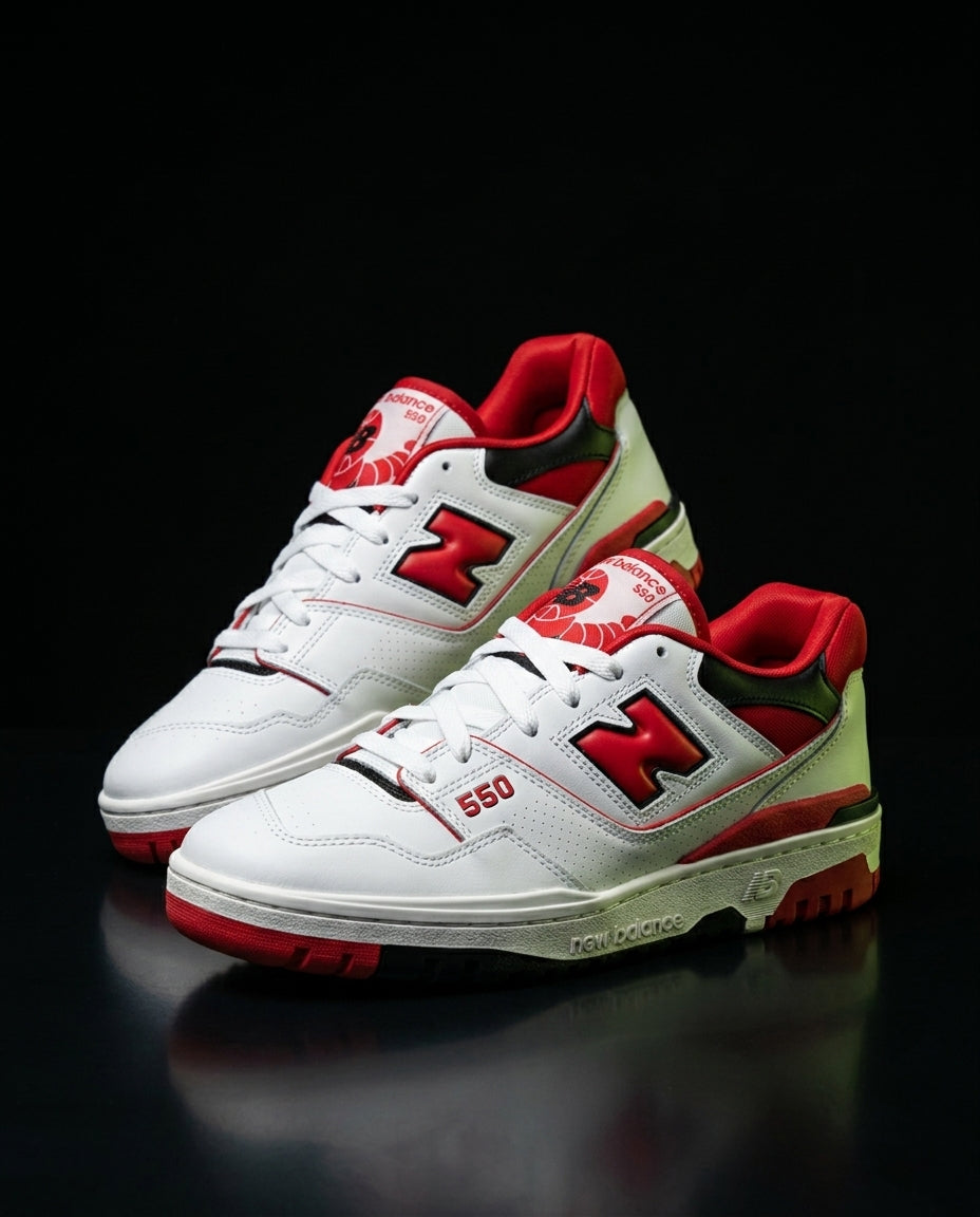 NB 550 Leather Panelled Court Trainer White 1 White Red