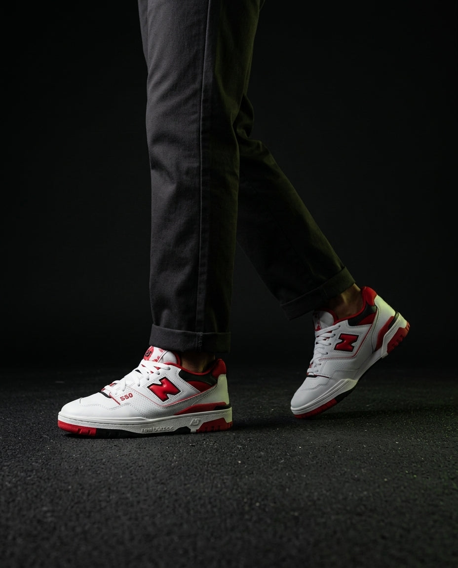 NB 550 Leather Panelled Court Trainer White 1 White Red