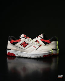 NB 550 Leather Panelled Court Trainer White 2 White Red Black