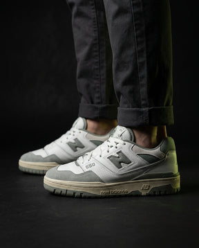 NB 550 Leather Panelled Court Trainer White 1 White Sage Grey
