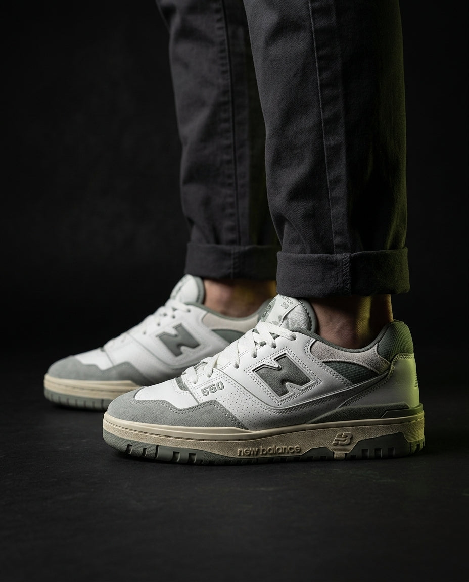 NB 550 Leather Panelled Court Trainer White 1 White Sage Grey